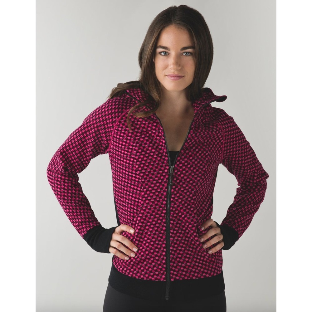 Lululemon Scuba Hoodie Women 8 Deep Pink/ Black Checkered Full Zip Athleisure